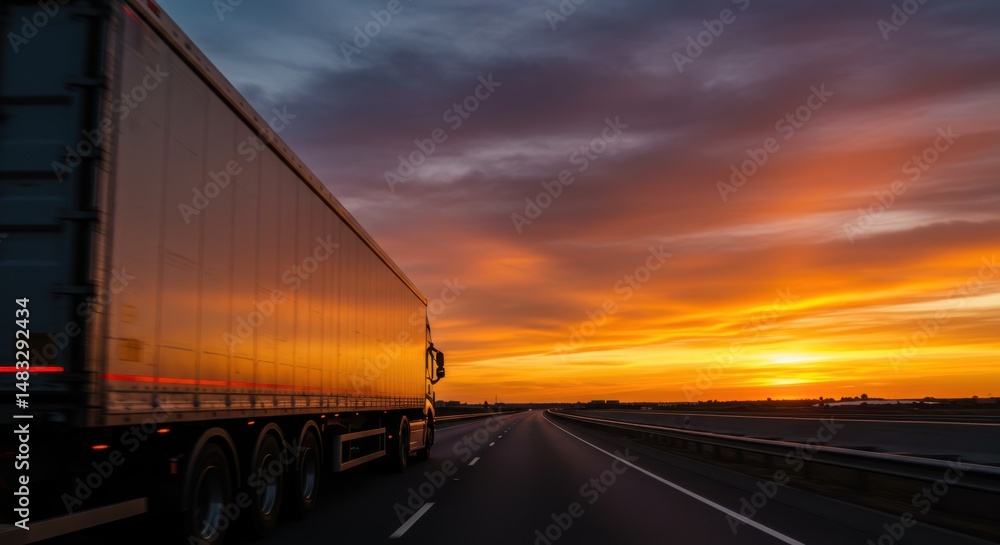 Obraz premium Truck on highway at sunset representing transportation and logistics with dramatic sky