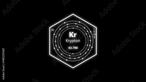 krypton chemical element periodic table on background.  animated periodic table.Shows name, atomic weight and element number.