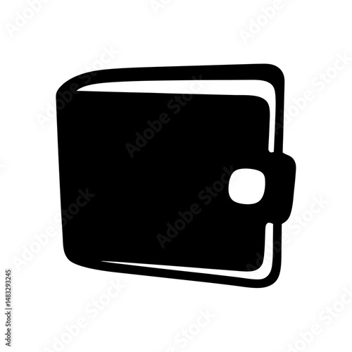 Simple black wallet icon representing financial security and daily transactions cartoon style
