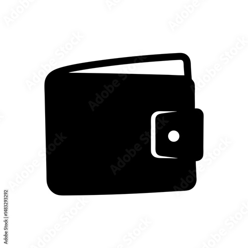 Minimalist black wallet icon featuring a buttoned clasp, representing finances and security