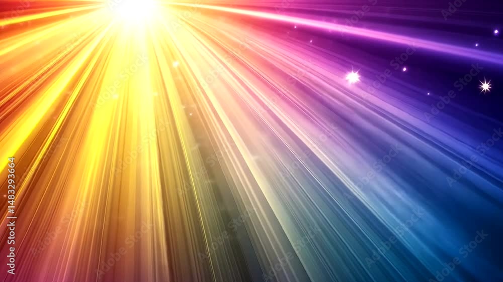 Colorful light rays radiate from a central point. Colorful light rays radiate from a central point.