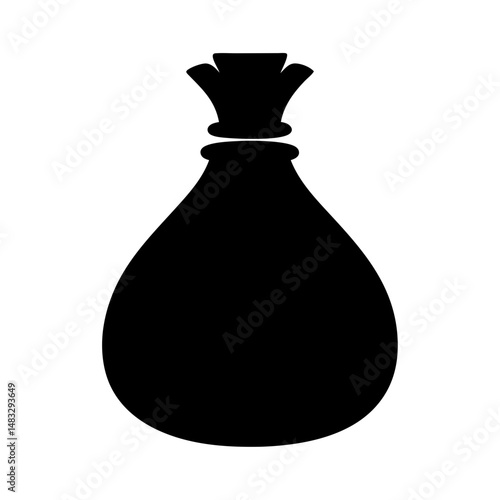Black silhouette of a tied bag or sack on a white background