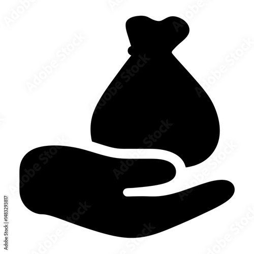 Hand presenting a bag of money or riches, a giving opportunity