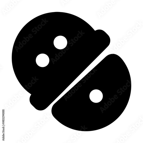 Abstract illustration of two fruit or seedlike shapes split apart with circles