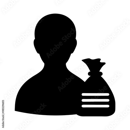 Silhouette of person holding a bag of money or some kind of loot