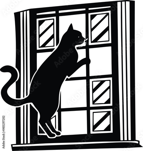 Cat Silhouette Climbing A Window