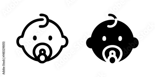 Baby icon. Infant face with pacifier and small curl vector illustration. Ideal for childcare, newborn products, and parenting apps symbol. Universal sign of early childhood pictogram.