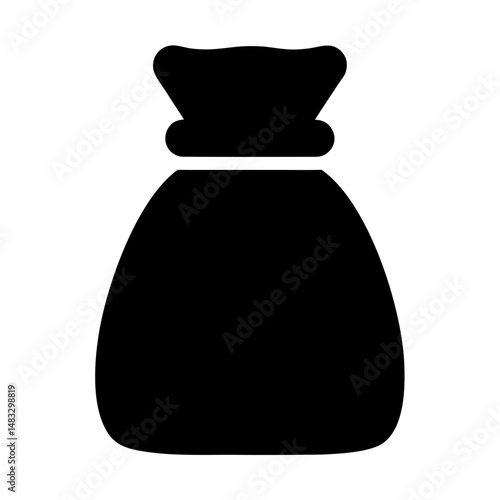 Simple black silhouette of a tied sack or bag on white background