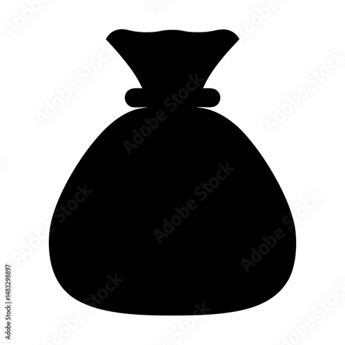 Black silhouette image depicts a money bag or sack tied shut