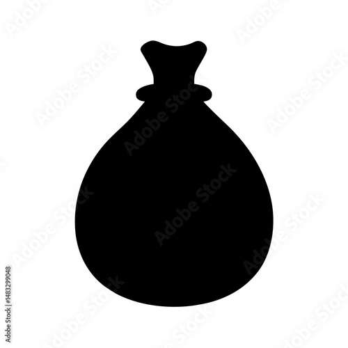 A simple black silhouette of a money bag or sack illustration