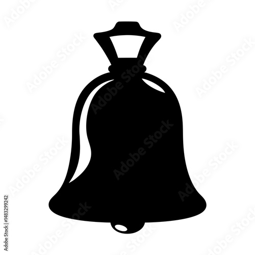 Black silhouette of a bell with handle and ringer on white background