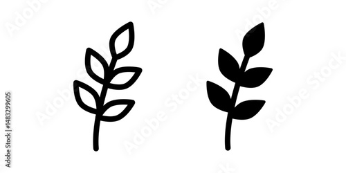 Branch icon. Garden plant sign. Nature foliage symbol. Eco leafy twig pictogram. Botanical stem silhouette illustration.