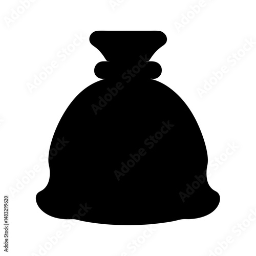 Stylized black silhouette drawing of a tied sack or moneybag illustration