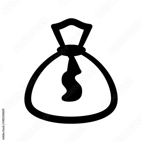 Minimalist black and white money bag icon with drawstring for financial concept