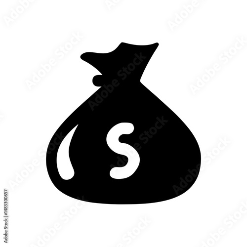 A black bag of money with an S on the front represents wealth