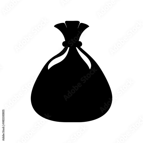 Stylized Black Silhouette of a Money Sack or Pouch on White