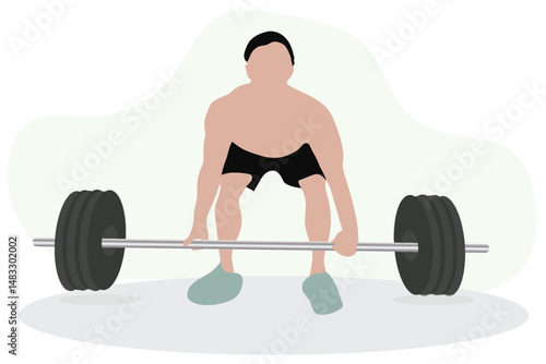 Young man holding a Crossfit deadlift, hard work of gym concept, vector illustration design background
