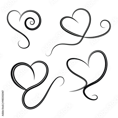 Elegant Collection of Four Swirling Heart Designs for Valentine s Day