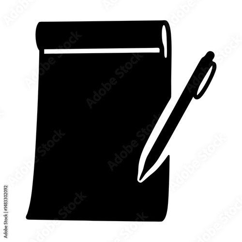 Stylized notebook and pen icon illustrating note taking and writing concepts
