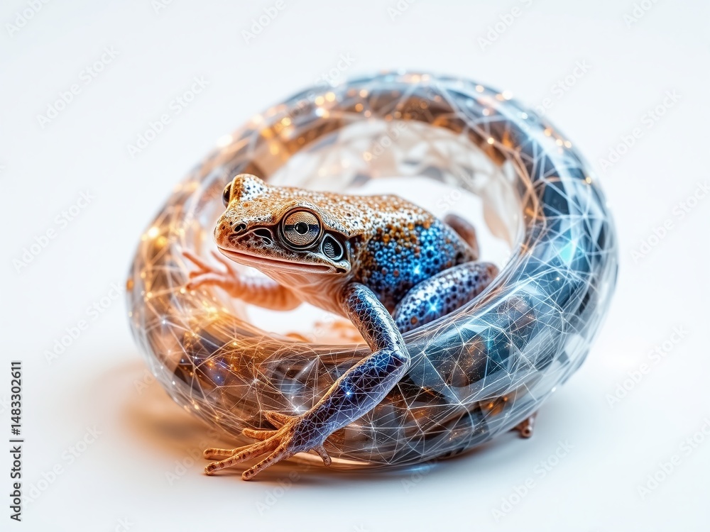 Fototapeta premium Spring-Coiled Frog, X-Ray Matte, 3D Illustration, White Background