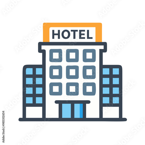 Hotel Building with Sign Symbol Representing Lodging and Hospitality Services