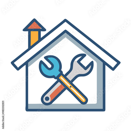 House with Tools Symbol Representing Home Renovation and Repair Services