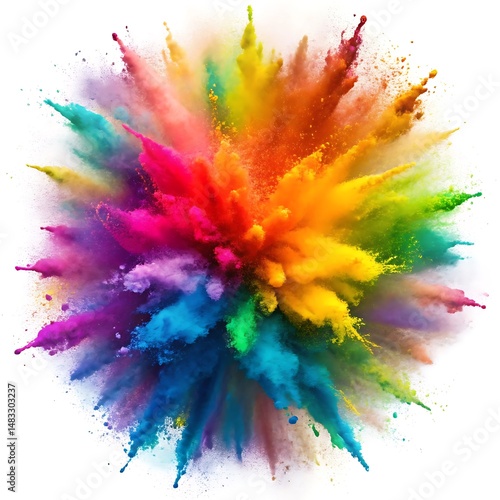 Rainbow dust powder explosion. Dynamic blast eruption, vibrant colorful effect, lgbt, party, celebration, festival, color run element isolated on white background