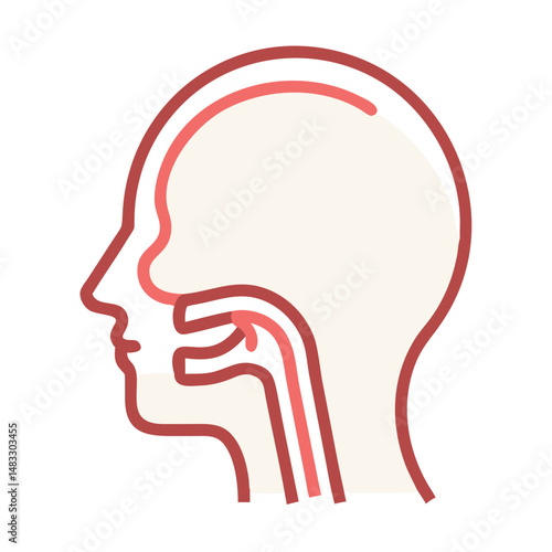 Human Head with Throat Anatomy Icon Representing Upper Respiratory System and Medical Study