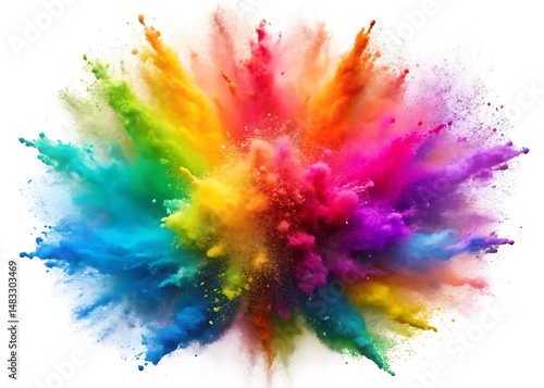 Rainbow dust powder explosion. Dynamic blast eruption, vibrant colorful effect, lgbt, party, celebration, festival, color run element isolated on white background