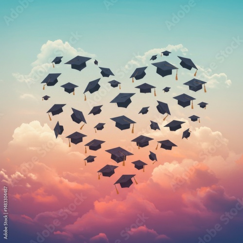 Heart Shaped Graduation Caps in Pastel Sky
