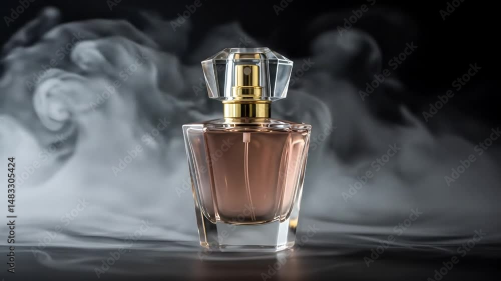 Elegant perfume bottle in smoky background Elegant perfume bottle in smoky background