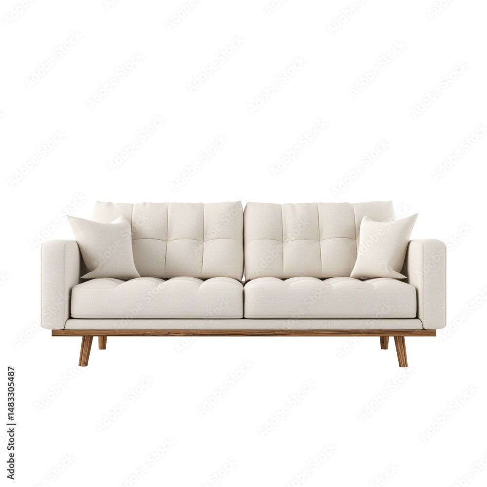 Cream Modern Sofa with Wooden Legs , isolated on white background png Cream Modern Sofa with Wooden Legs , isolated on white background png