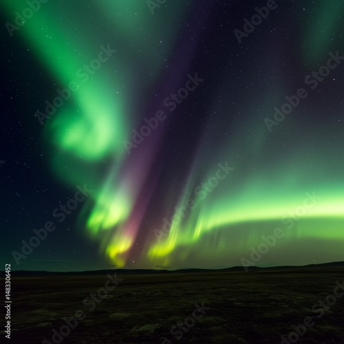 Wallpaper Mural Vibrant Green And Purple Aurora Borealis Display Over Dark Landscape Torontodigital.ca