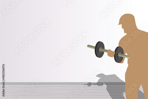 Muscular guy pumping up biceps in the gym, Health tips for exercise concept, vector illustration design background