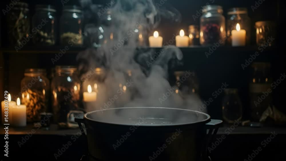 Mystical cauldron and steam Mystical cauldron and steam