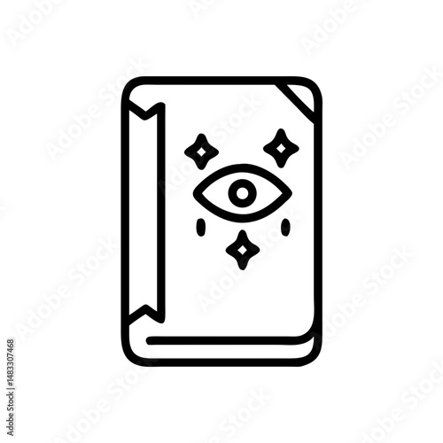 Illustrative spellbook with mystical eye design and decorative symbols  