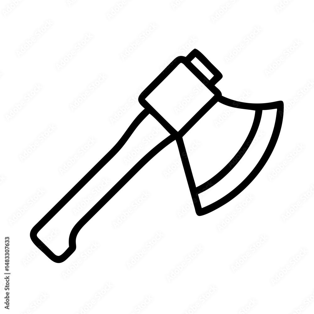 Axe tool with wooden handle in minimalist line art style Axe tool with wooden handle in minimalist line art style