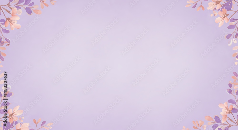 Lilac Background with Pastel Floral Frame Lilac Background with Pastel Floral Frame
