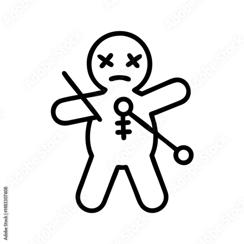 Voodoo doll icon with pins representing superstition and folklore  