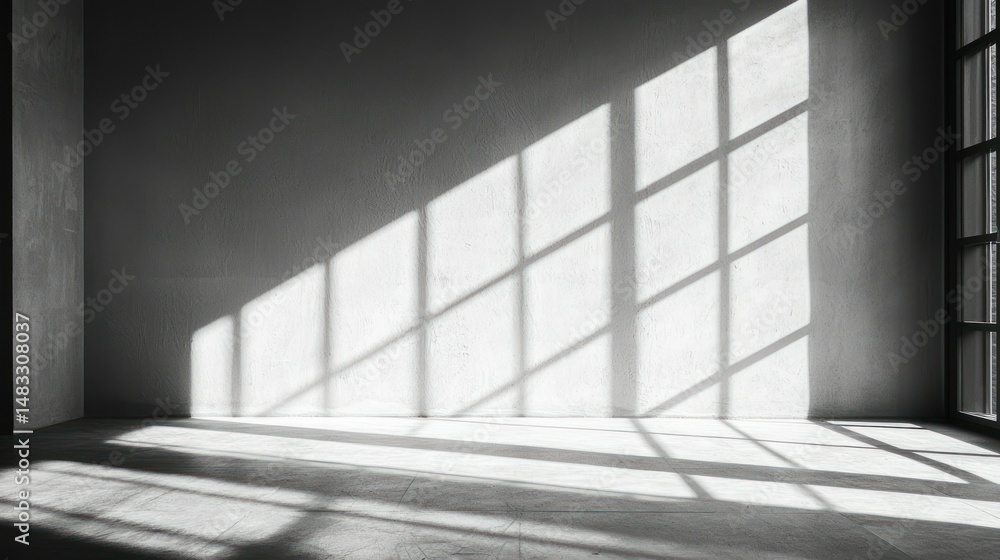 Fototapeta premium Sunlight casts geometric shadows on a blank wall