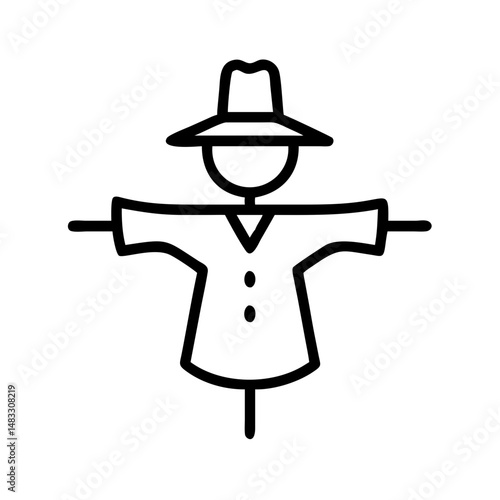 Scarecrow illustration with hat and shirt standing in the field  