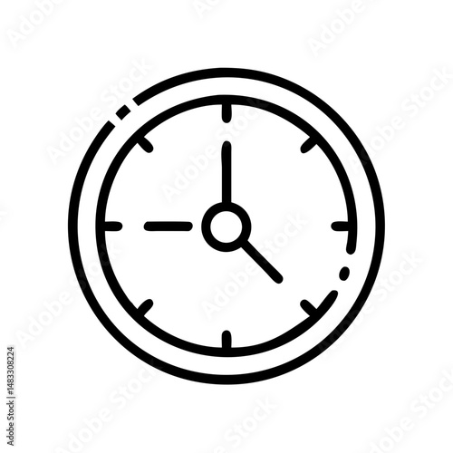Simple line drawing of a round clock with hour and minute hands  