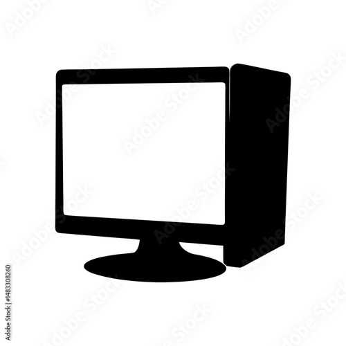 Retro computer setup with monitor and separate tower in silhouette