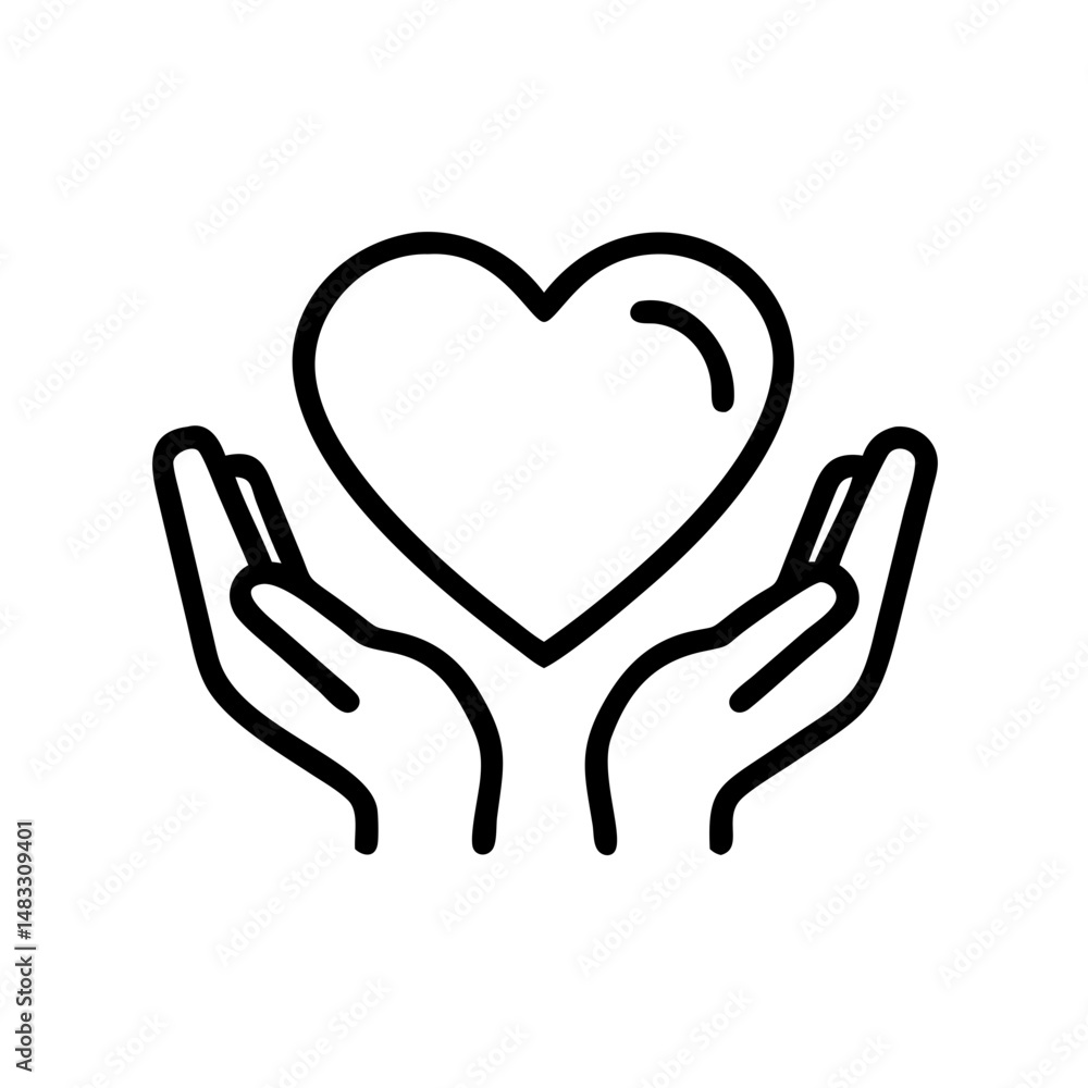Obraz premium Hands holding a heart symbol in minimalist outline style 