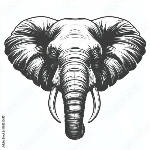 Wallpaper Mural Detailed illustration of an elephant head showcasing intricate lines in a monochrome style Torontodigital.ca