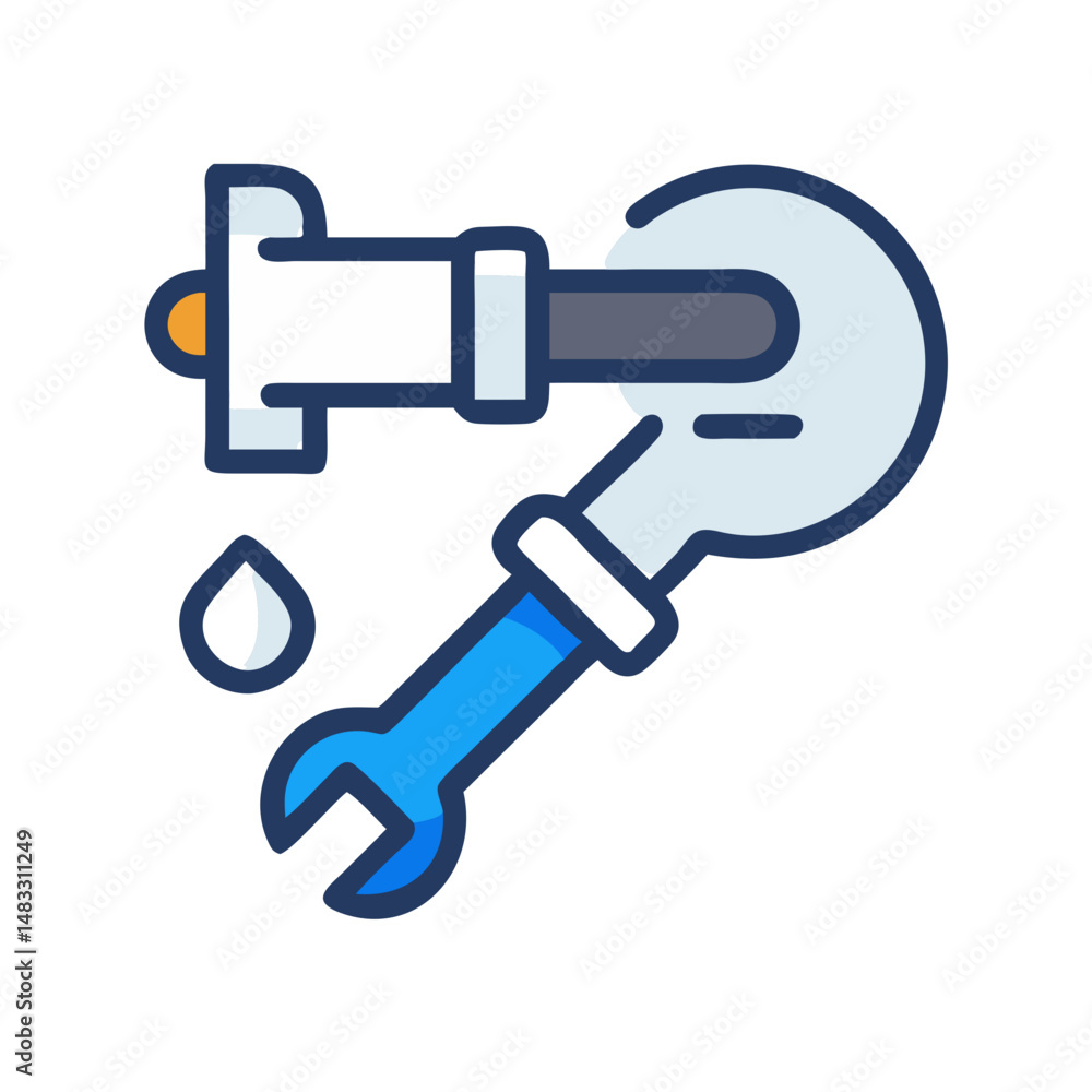 Pipe with Wrench Icon Representing Plumbing and Repair Tools Pipe with Wrench Icon Representing Plumbing and Repair Tools