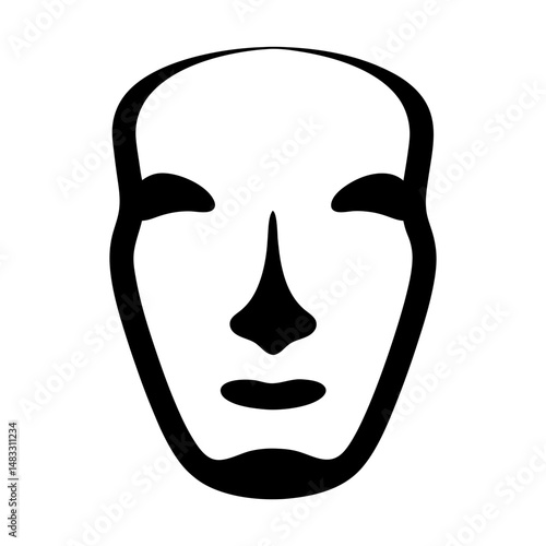 Abstract Black and White Mask Illustration with Minimalist Facial Features