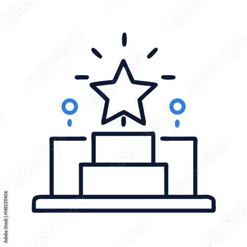 Podium Platform with Star Award Icon Representing Achievement and Recognition