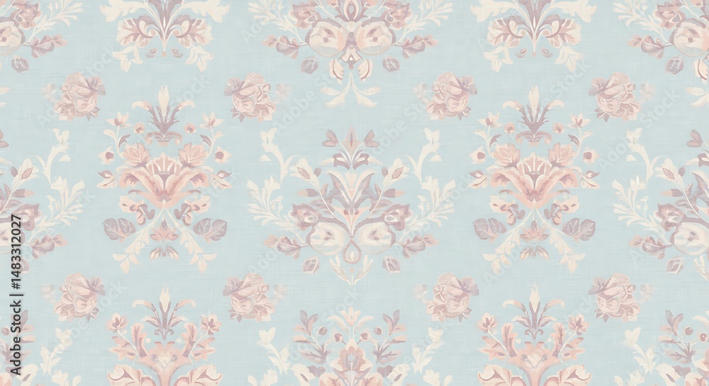 Fototapeta premium Pastel Floral Damask Seamless Pattern Background