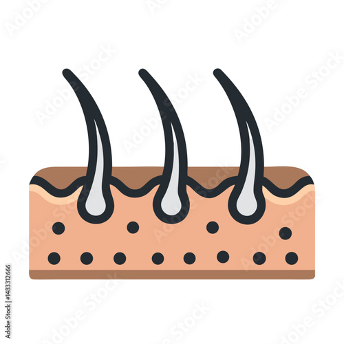 Skin with Hair Follicles Icon Representing Dermatology and Hair Growth